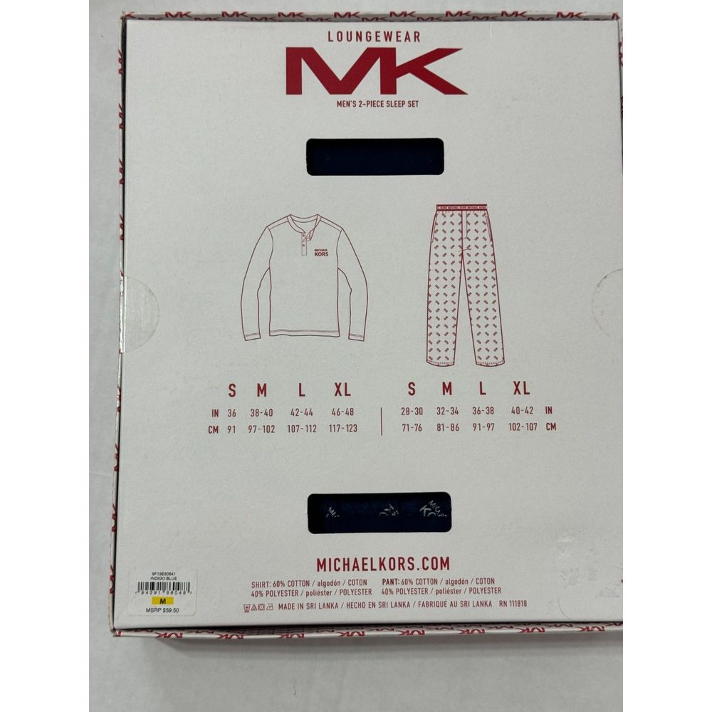 Michael Kors NWT Sz M Navy Men's Loungewear 2 Piece Sleepwear Set In A Box - Picture 2 of 8
